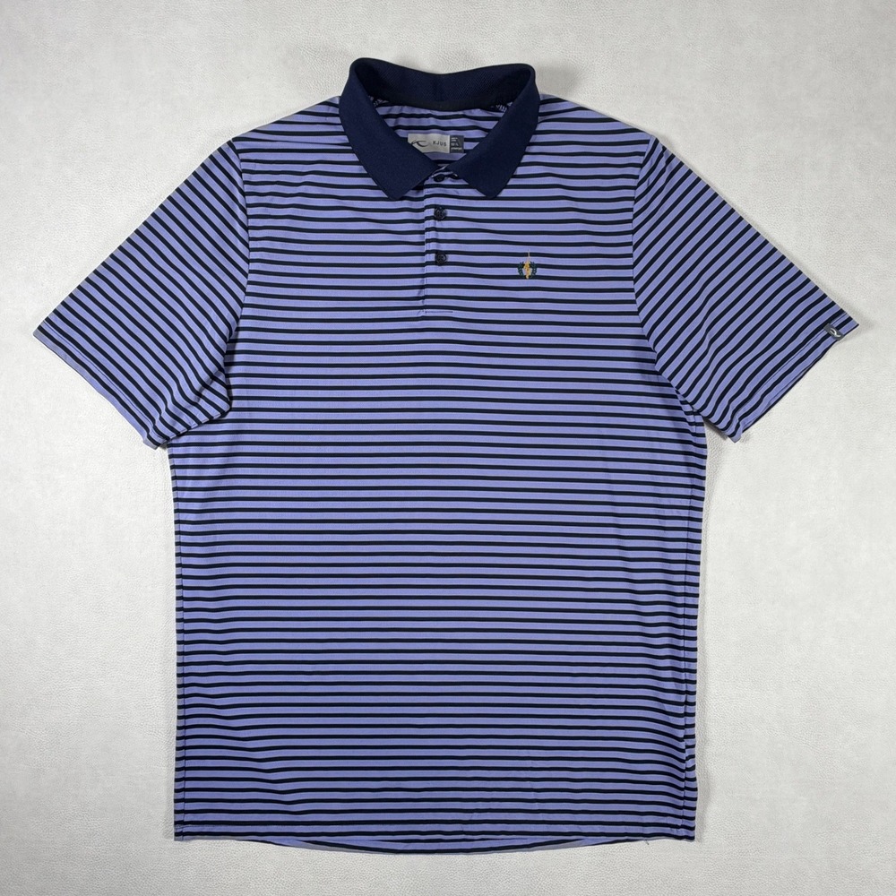 KJUS Mens Large 52 Luis Striped Golf Shirt Polo MG60-F00 Purple Navy Blue